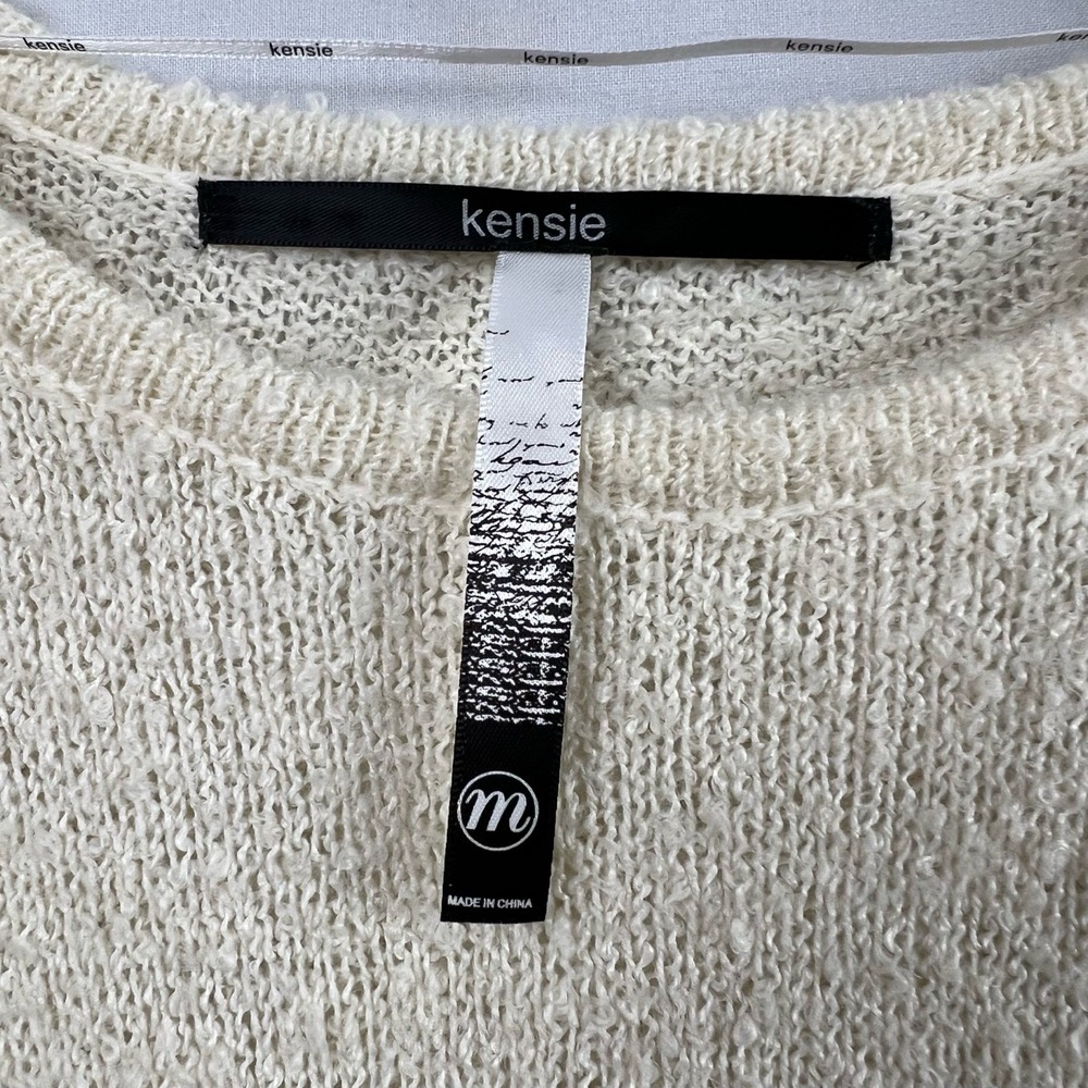 Kensie Sweater Womens Medium Pullover Textured Fringed Trim Long Sleeve - Picture 4 of 14